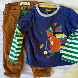 BABY BODEN Blue Squirrel Top with Brown Pants